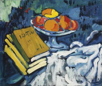 Still life Painting - Still life with books and fruit bowl Maurice de Vlaminck impressionistic